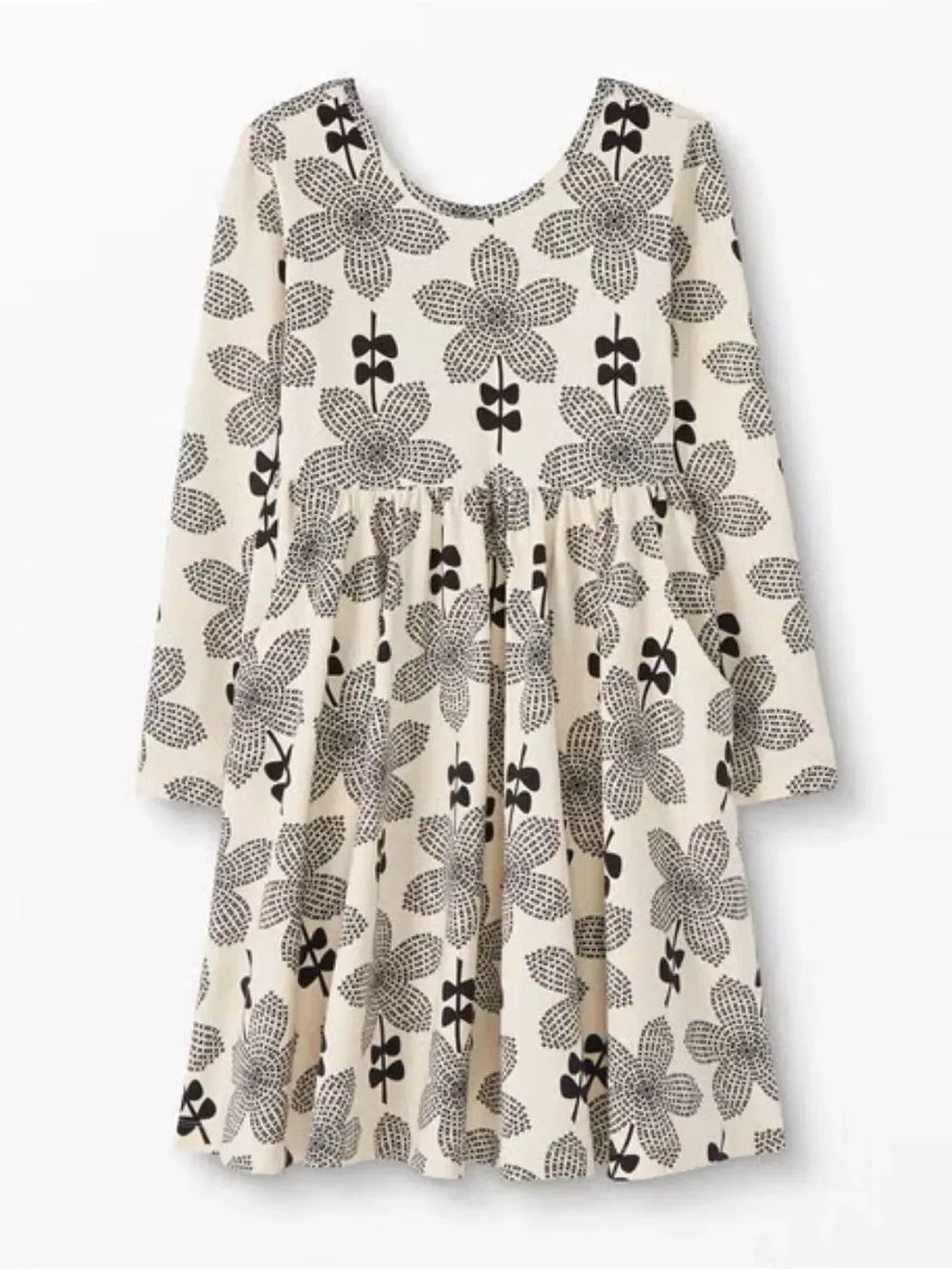 Hanna Andersson Cream Dress with Black Floral Print Sz 140cm
